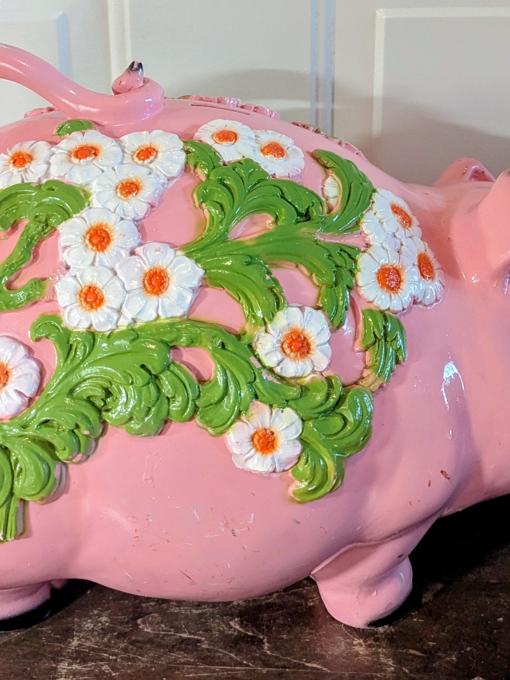 Vintage 1976 Pink Floral Ceramic Pig Piggy Bank - Picture 2 of 16
